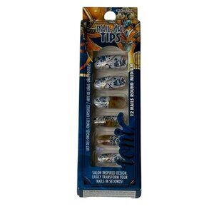 Ioni Blue White Floral Nail Art Tips • Round Medium • Press On Nails Set